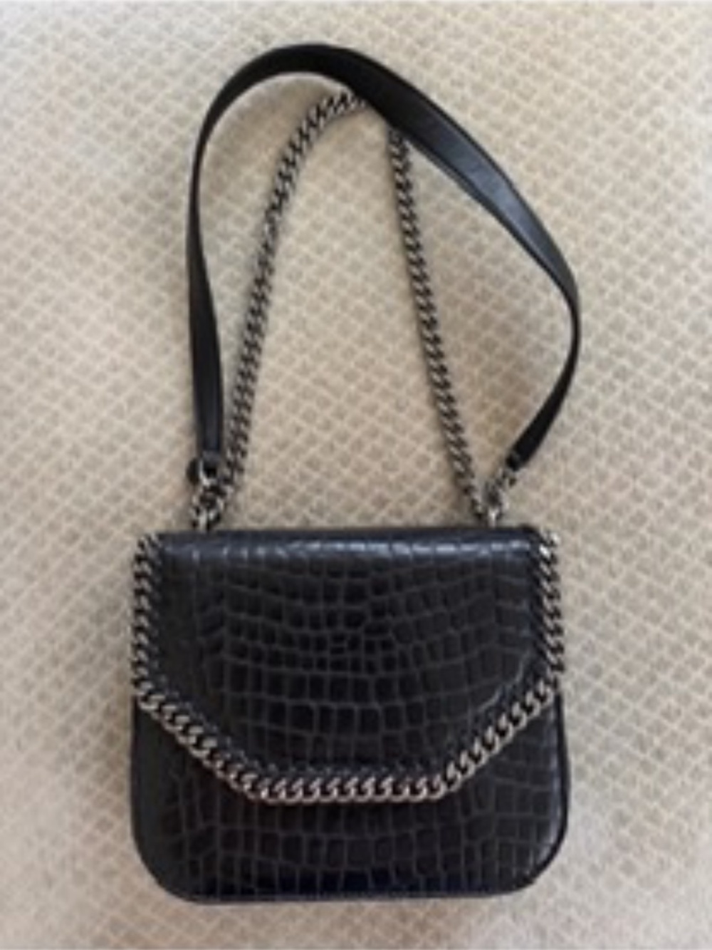 Stella McCartney Black Croc Embossed Faux Leather Medium Falabella Star Box Bag - Picture 5 of 14